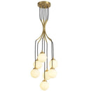 Suspension design LED avec plusieurs tiges dorées et boules lumineuses Spiral