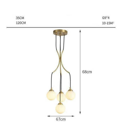 Suspension design LED avec plusieurs tiges dorées et boules lumineuses Spiral