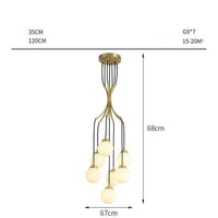 Suspension design LED avec plusieurs tiges dorées et boules lumineuses Spiral