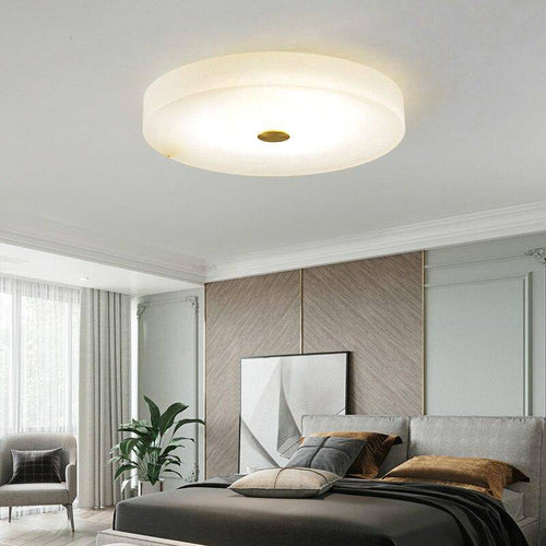 Plafonnier design LED marbre arrondi avec disque doré Villa