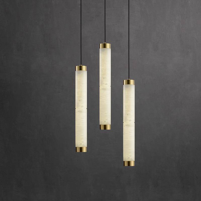 Suspension design LED en marbre avec bords dorés - vue 5 sur 9
