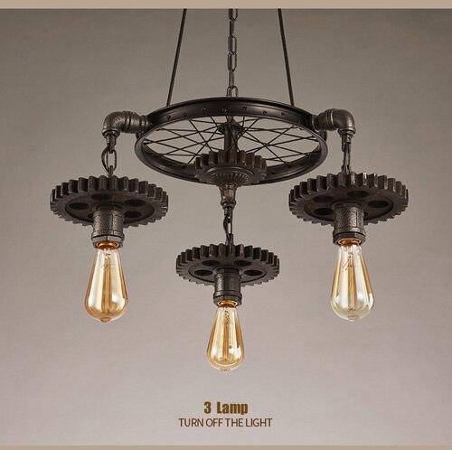 Lustre rétro LED avec ampoules Edison et engrenages industriels - vue 3 sur 6
