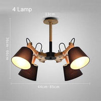 Lustre retro LED avec plusieurs abat-jours tissu vintage