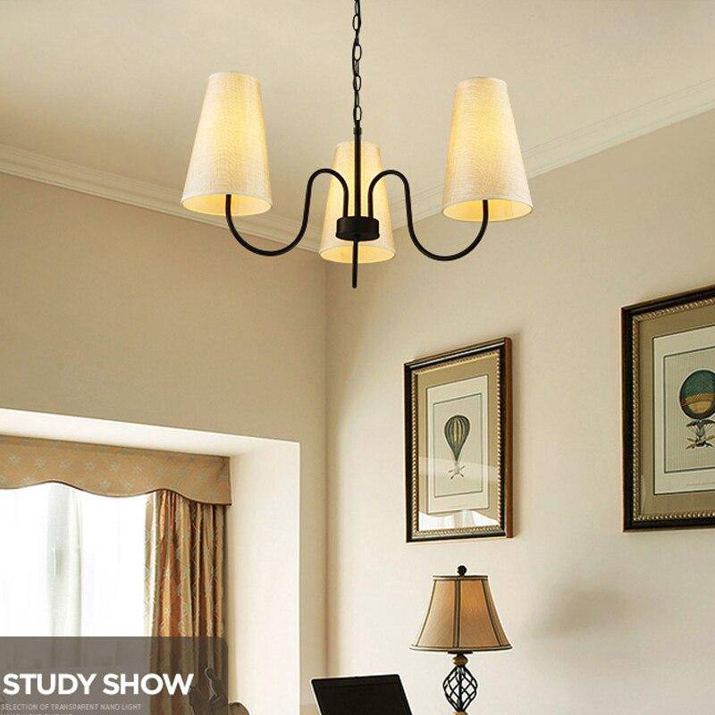 Suspension rétro LED en métal avec plusieurs abats-jours en tissu - vue 6 sur 8