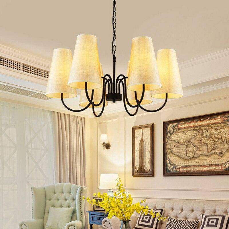 Suspension rétro LED en métal avec plusieurs abats-jours en tissu - vue 3 sur 8