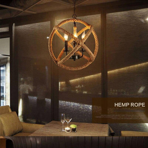 Suspension rustique LED avec cercle de cordage