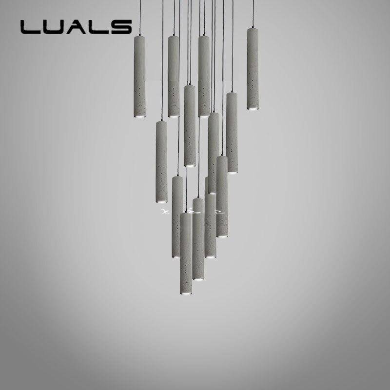 Suspension design LED allongée en ciment gris - vue 6 sur 8