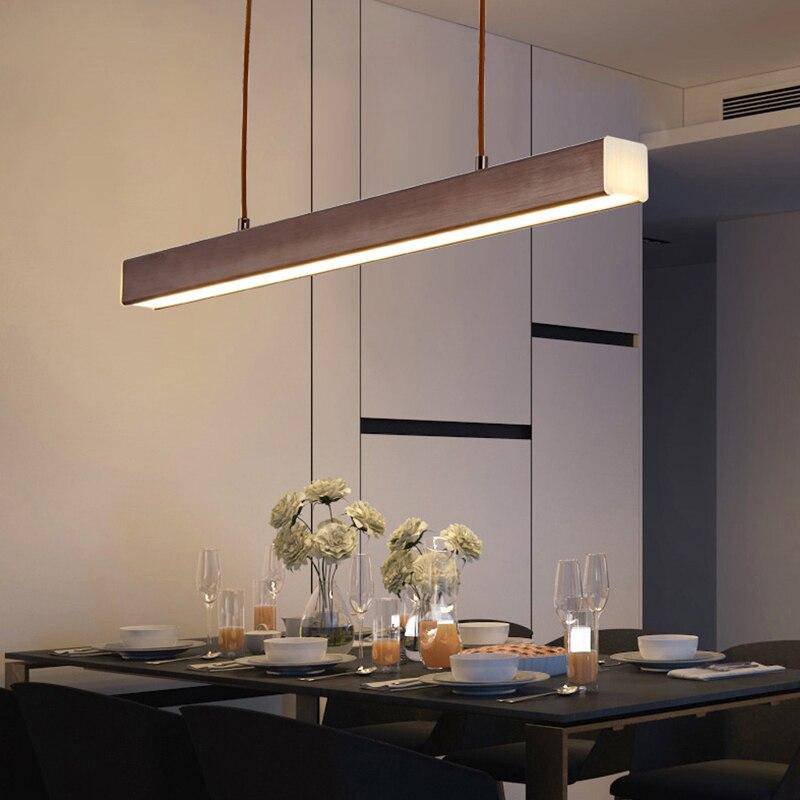 Suspension moderne LED allongé imitation bois - vue 7 sur 9