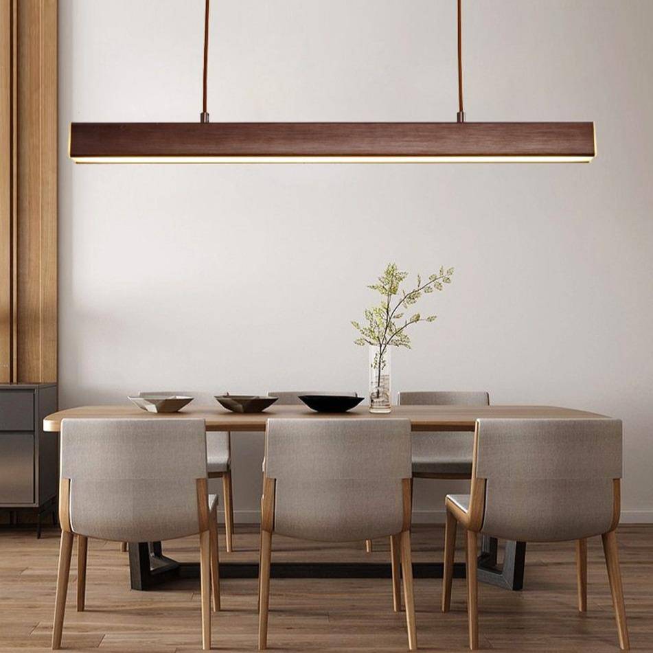 Suspension moderne LED allongé imitation bois - vue 3 sur 9
