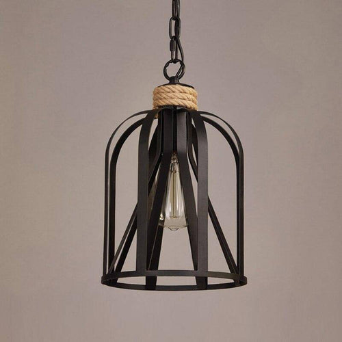 Suspension rustique LED avec cage en métal noir style industriel