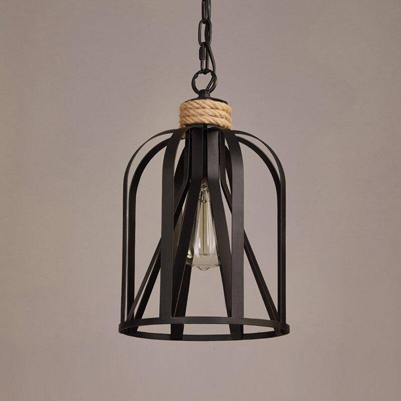 Suspension rustique LED avec cage en métal noir style industriel - vue 3 sur 4