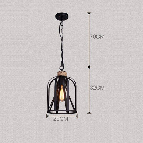 Suspension rustique LED avec cage en métal noir style industriel