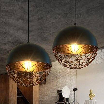 Suspension design LED avec abat-jour métal arrondi et ampoule Edison - vue 4 sur 6