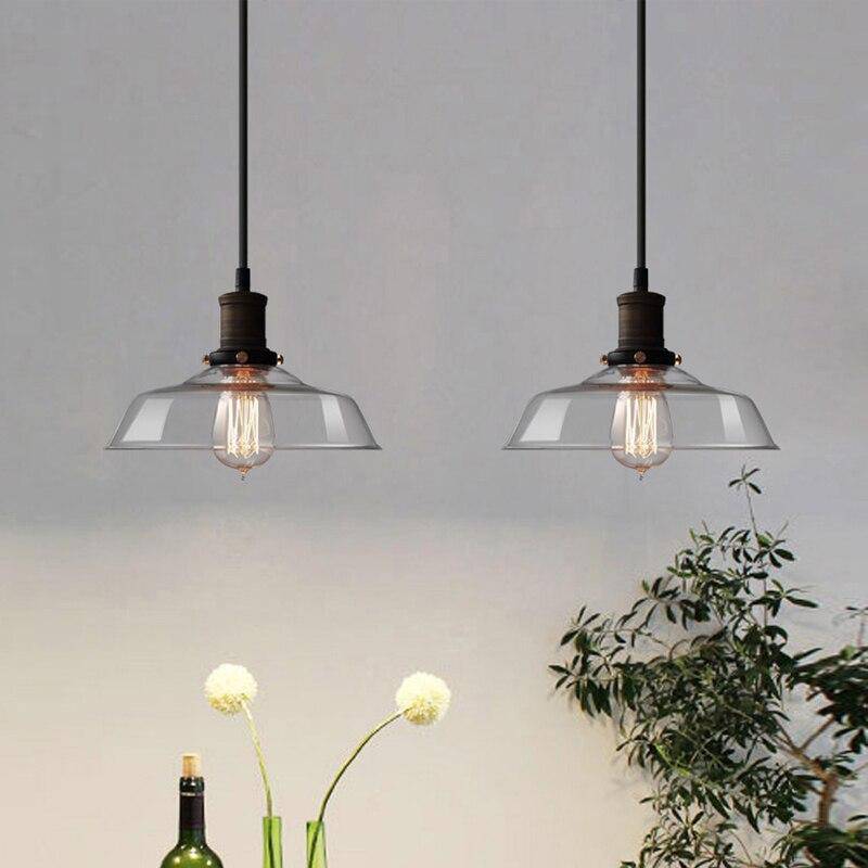 Suspension retro LED avec abat-jour en verre et ampoule Edison - vue 3 sur 12