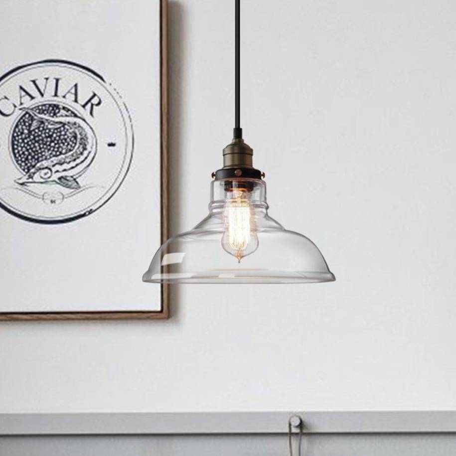 Suspension retro LED avec abat-jour en verre et ampoule Edison - vue 4 sur 12