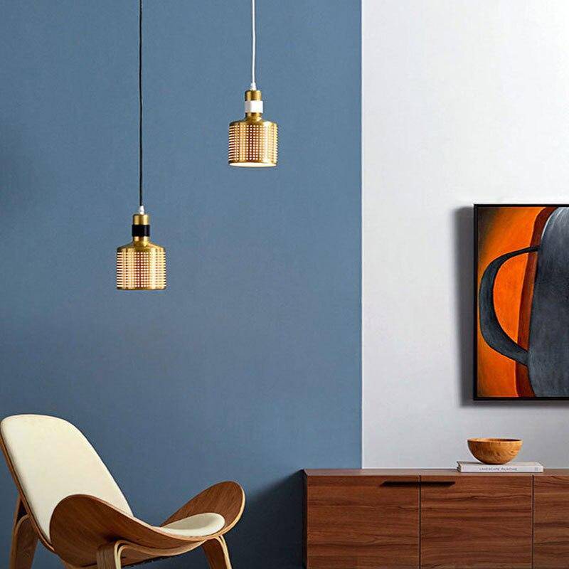 Suspension design LED cylindre arrondi en métal cuivré - vue 3 sur 6
