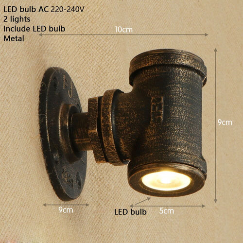 Applique murale retro LED style tuyau métallique Tino