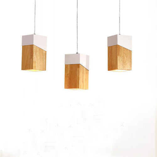 Suspension moderne LED en cube de bois design