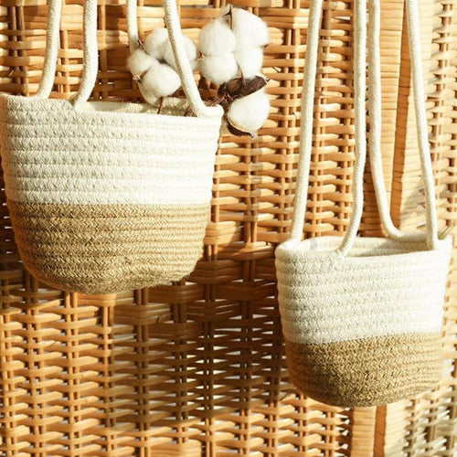 Cache-pots suspendu en osier style scandinave