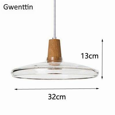 Suspension design LED en bois avec abat-jour arrondi en verre Nordic - vue 6 sur 15