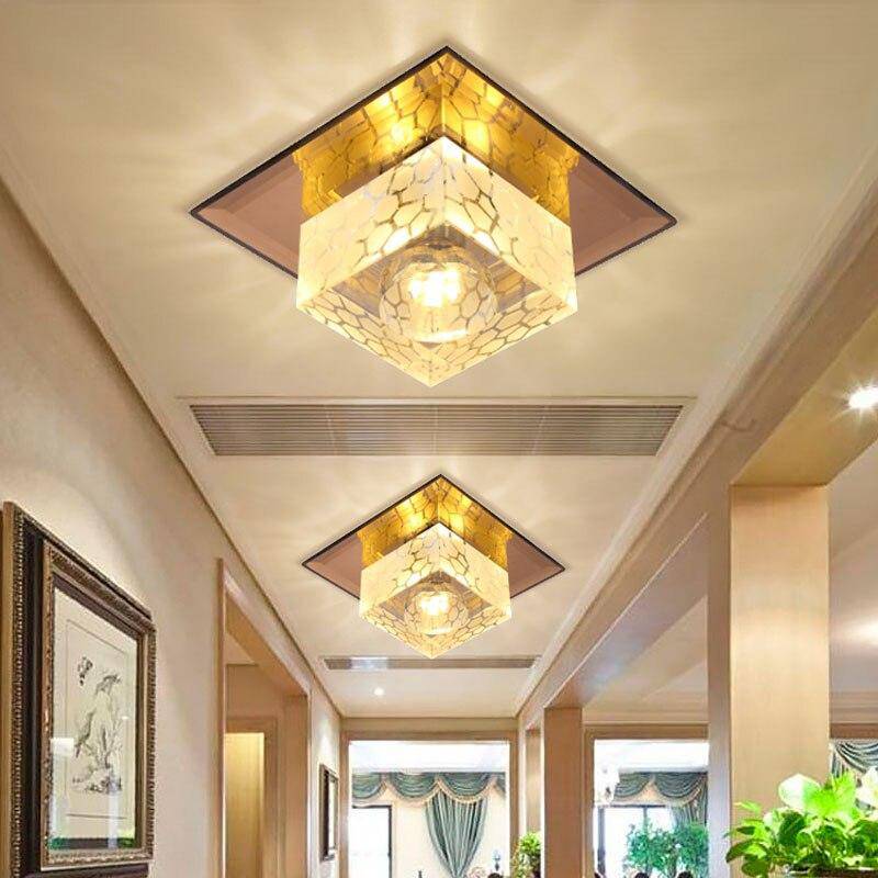 Plafonnier LED en cristal cubique et base chromée - vue 3 sur 7