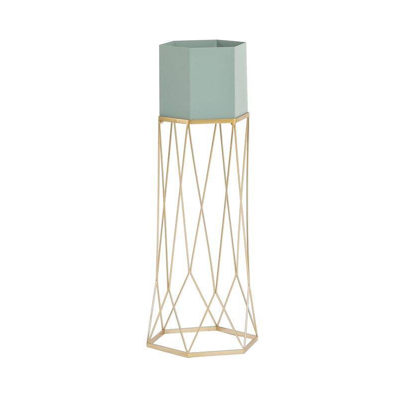 Piédestal sur pied haut design en métal avec pot géométrique - vue 15 sur 15