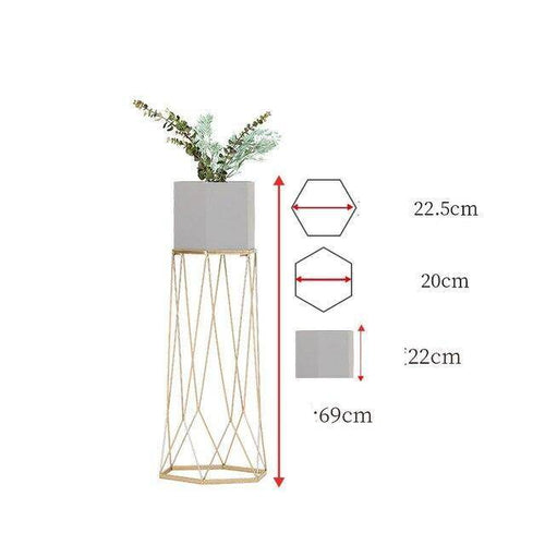 Piédestal sur pied haut design en métal avec pot géométrique