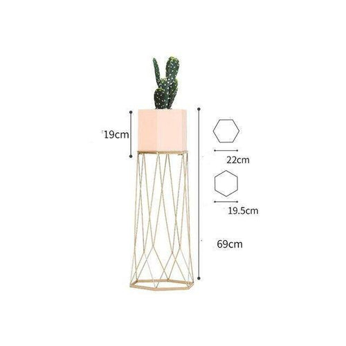 Piédestal sur pied haut design en métal avec pot géométrique