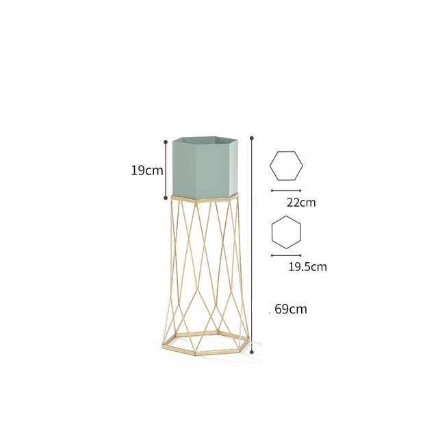 Piédestal sur pied haut design en métal avec pot géométrique - vue 5 sur 15