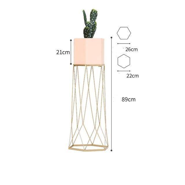 Piédestal sur pied haut design en métal avec pot géométrique - vue 9 sur 15