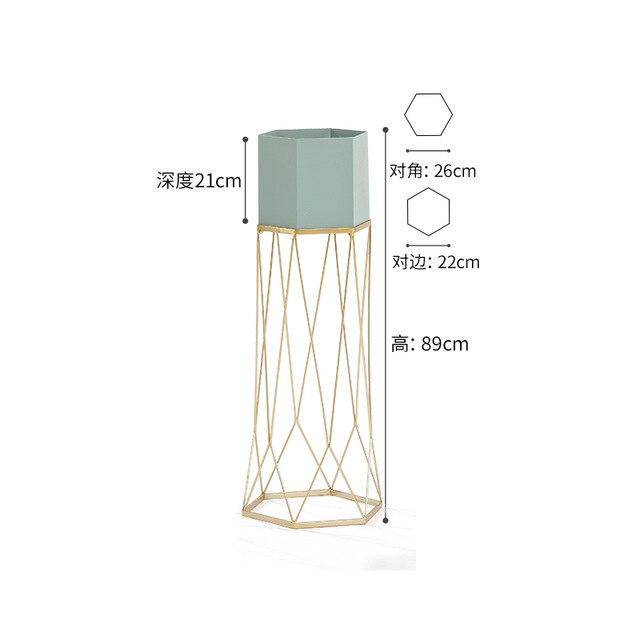 Piédestal sur pied haut design en métal avec pot géométrique - vue 12 sur 15