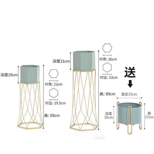 Piédestal sur pied haut design en métal avec pot géométrique
