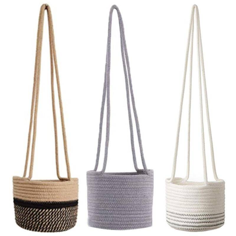 Cache-pots suspendu en toile de jute style scandinave - vue 4 sur 8