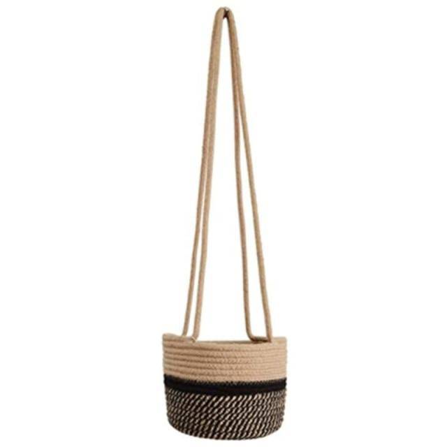 Cache-pots suspendu en toile de jute style scandinave - vue 5 sur 8