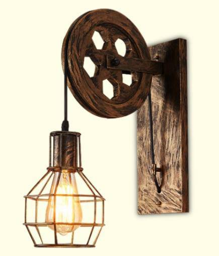 Applique murale rustique poulie avec cage industrielle - vue 5 sur 5