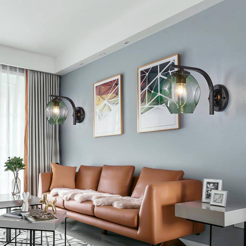 Applique murale design à LED métal avec abat-jour en verre soufflé Loft - vue 2 sur 18