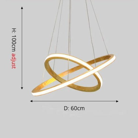 Lustre moderne LED avec anneau en bois lumineux Ibarne