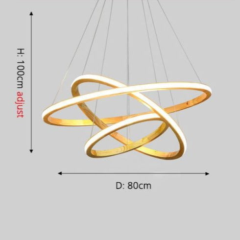 Lustre moderne LED avec anneau en bois lumineux Ibarne