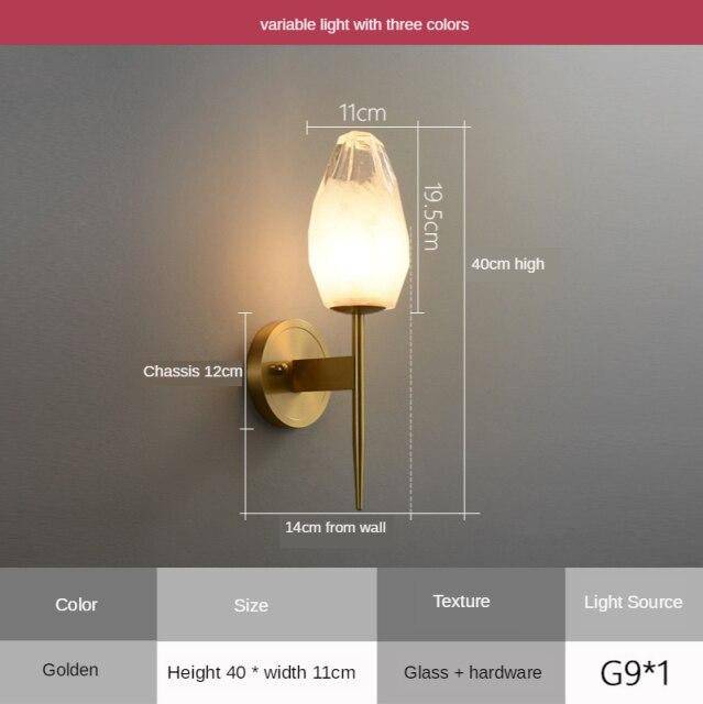 Applique murale design LED dorée avec abat-jour cristal - vue 7 sur 8
