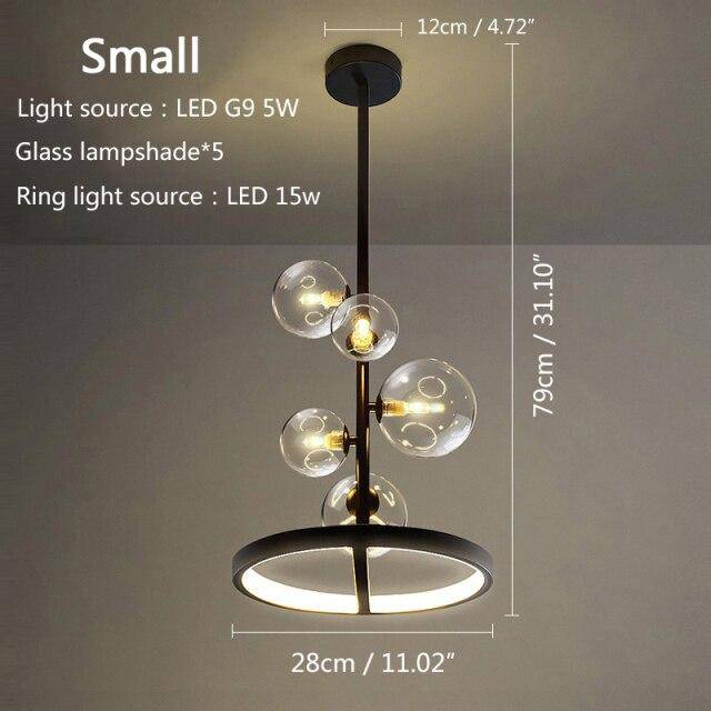 Suspension design à LED avec cercle en métal et boules en verre Light Up - vue 7 sur 8
