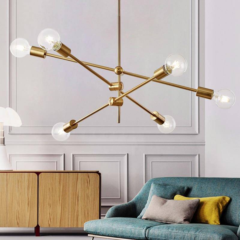 Lustre design à LED en tubes dorés Loft - vue 2 sur 10