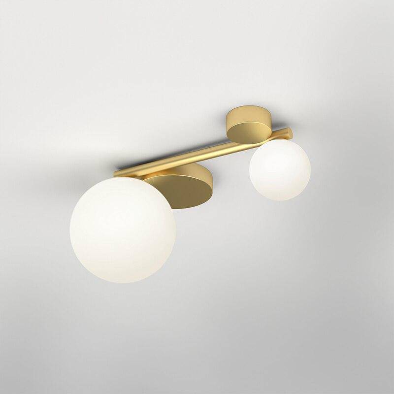 Plafonnier design à LED en métal doré et boules en verre style géométrique - vue 5 sur 5