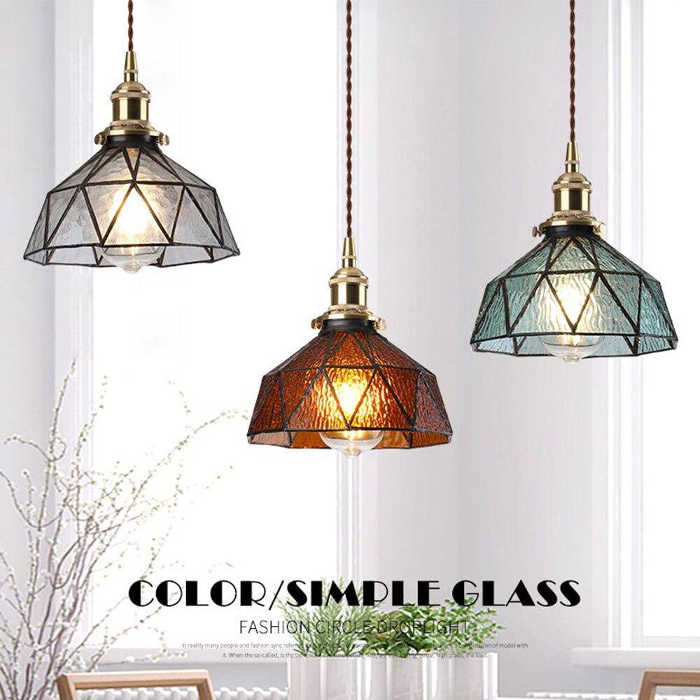 Suspension design à LED avec abat-jour en verre coloré rétro Loft - vue 6 sur 12