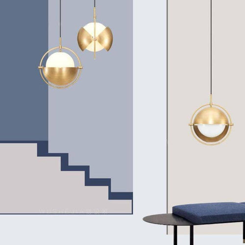 Suspension design à LED avec abat-jour en métal doré style Ball