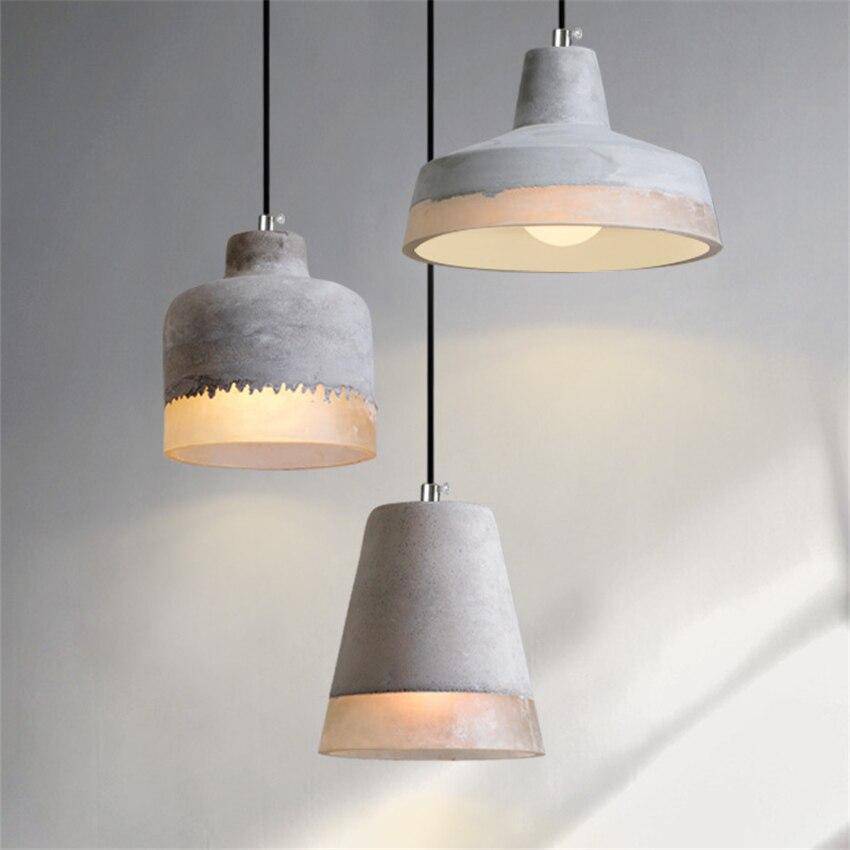 Suspension design à LED en ciment gris avec abat-jour arrondi Loft - vue 3 sur 7