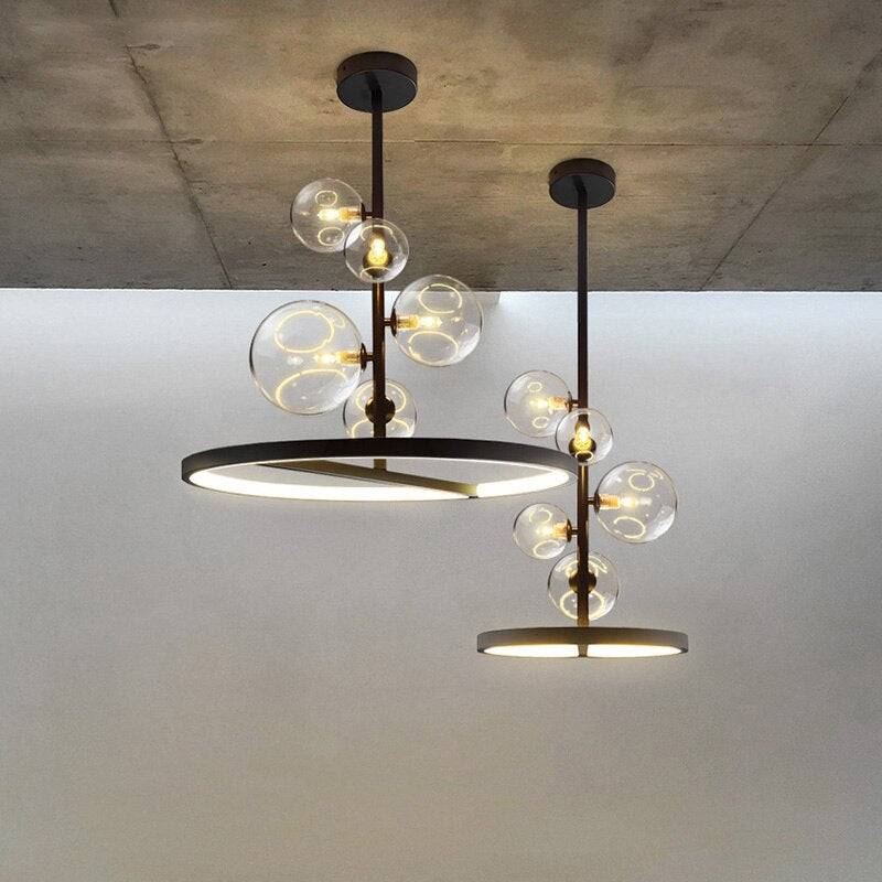 Lustre design LED circulaire en métal noir Romane - vue 7 sur 9