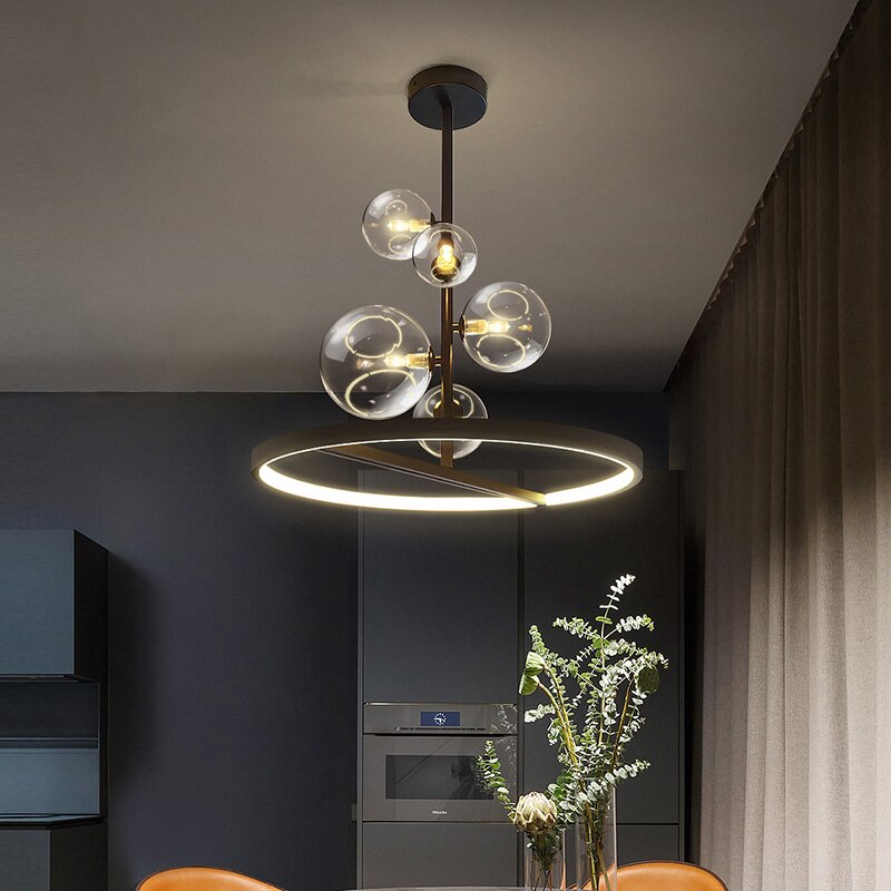 Lustre design LED circulaire en métal noir Romane - vue 6 sur 9