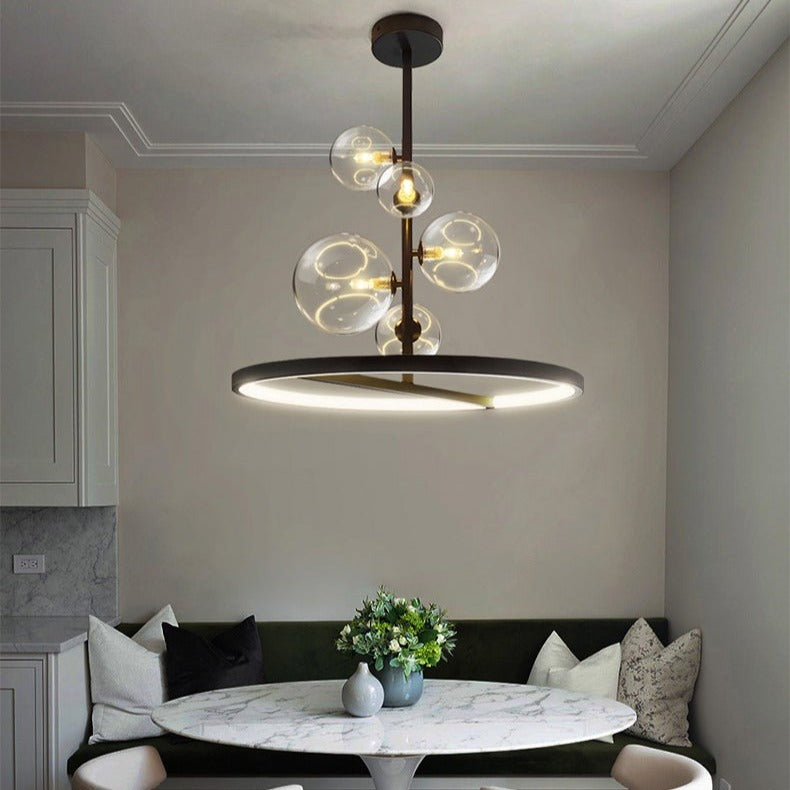 Lustre design LED circulaire en métal noir Romane - vue 3 sur 9