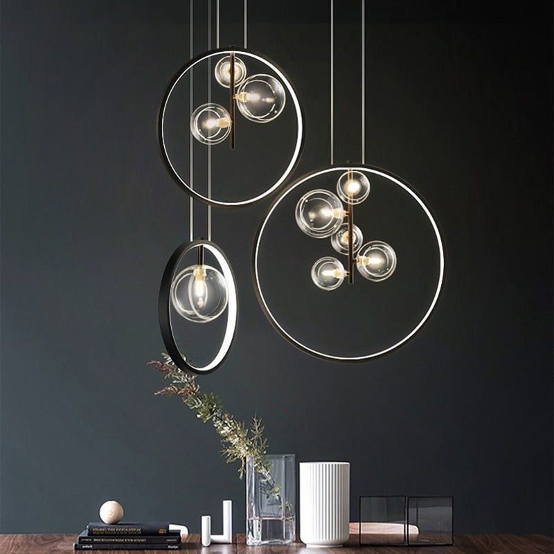 Suspension moderne LED avec anneau et bulles en verre Cala - vue 5 sur 7