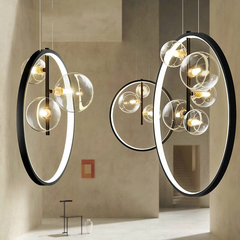 Suspension moderne LED avec anneau et bulles en verre Cala - vue 6 sur 7